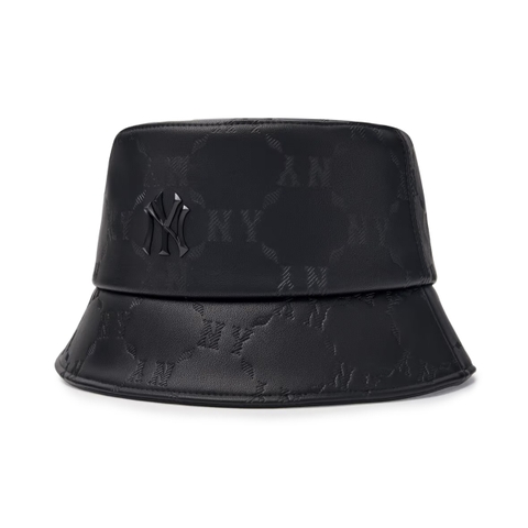 Mũ MLB Diamond Monogram Leather Bucket Hat New York Yankees Black - Mũ vành tròn, chất da, màu đen