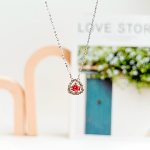 SWAROVSKI Una necklace (Trilliant cut, Pink, Rhodium plated) - Dây cổ, dây chuyền, pha lê hồng chuyển động - JEWELRY NECKLACE