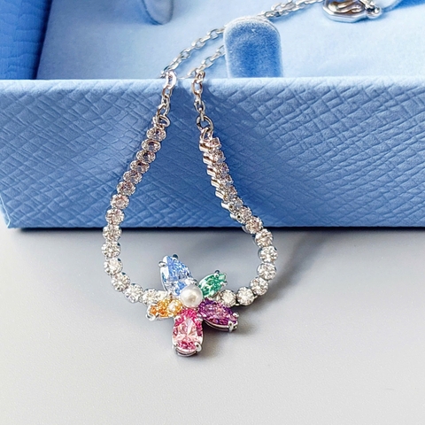 CHÍNH HÃNG - SWAROVSKI x Ariana bracelet (Mixed cuts, Flower, Multicolored, Rhodium plated) - Vòng, lắc tay, pha lê hoa - JEWELRY BRACELET