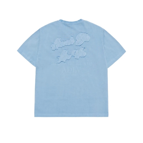 ADLV APPLIQUE LOGO PIGMENT TSHIRT BLUE - Áo thun cổ tròn tay lỡ màu xanh