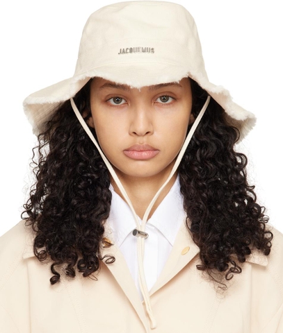 MŨ JACQUEMUS LE BOB ARTICHAUT OFF WHITE - LES CLASSIQUES - BUCKET HAT - MŨ VÀNH TRÒN MÀU TRẮNG KEM
