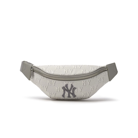 MLB Jacquard Monogram Charcoal Grey hip sack bag - Túi đeo hông, túi bao tử màu xám trắng