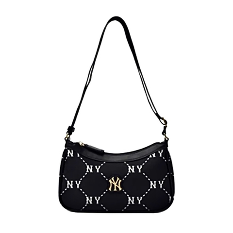 TÚI MLB MONOGRAM SHOULDER BAG BROWN/PINK/BLACK - TÚI ĐEO CHÉO, VAI - MÀU NÂU/HỒNG/ĐEN