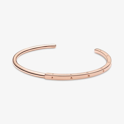 Pandora Signature I-D bangle (14k Rose-gold plated) - Vòng/lắc tay hỗn hợp kim loại mạ vàng hồng 14k, dáng cứng - JEWELRY