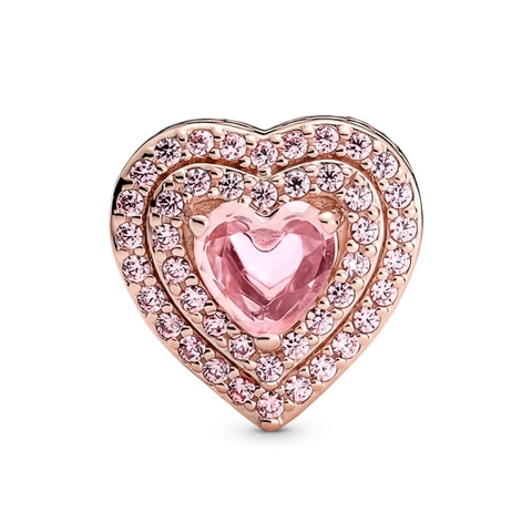 CHÍNH HÃNG - PANDORA Sparkling Levelled Hearts Charm (14K Rosegold plated / Silver Sterling 925, Zircona) Hạt trang trí vòng tay hình trái tim