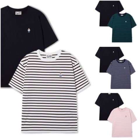 CHÍNH HÃNG - WHOAU (2PACK/SET) STEVE BEAR STRIPE T-SHIRT - Bộ 2 áo thun màu đen+sọc