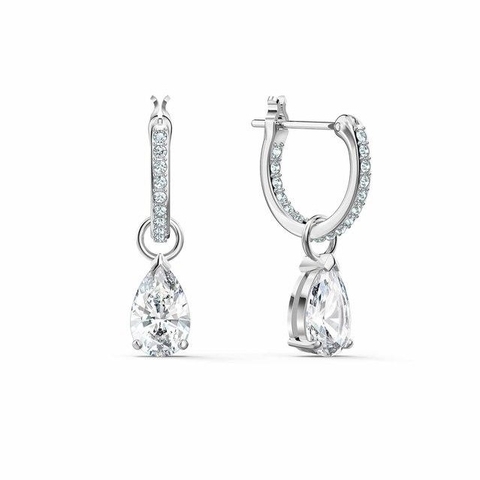 SWAROVSKI Attract Pear Mini Hoop Pierced Earrings (White, Rhodium Plated) - Khuyên tai pha lê trắng, cắt giọt - JEWERY