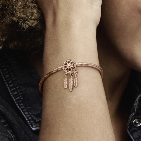 PANDORA Charm Moments Dream Catcher (Silver Sterling, Rose-gold 14k plated) - Hạt trang trí treo vòng tay hình vòng bắt giấc mơ, bạc 925, mạ vàng hồng 14k