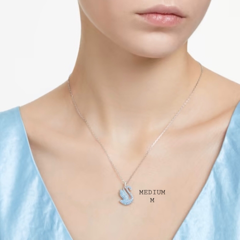 SWAROVSKI Swan pendant (Swan, M or S size, Blue, Rhodium plated) - Dây cổ, dây chuyền thiên nga xanh - JEWELRY NECKLACE