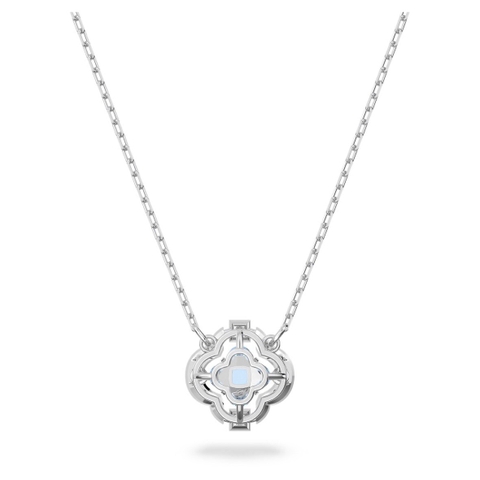 CHÍNH HÃNG - SWAROVSKI Una necklace (Clover, BLUE, Rhodium plated) - Dây cổ, dây chuyền pha lê xanh - JEWELRY