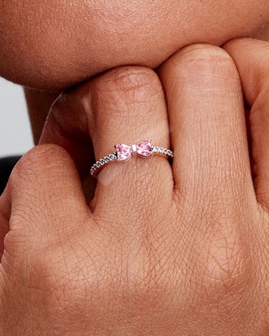 PANDORA Sparkling Pink Bow Stud Ring (Sterling Silver, Zirconia) - Nhẫn hình nơ, bạc 925, đính đá CZ hồng - Jewelry