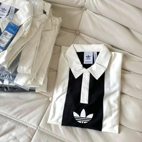 ÁO ADIDAS POLO LONG SLEEVE / SWEATSHIRT - GREY BLUE / BLACK WHITE - ÁO CÓ CỔ TAY DÀI SỌC XANH XÁM / ĐEN TRẮNG