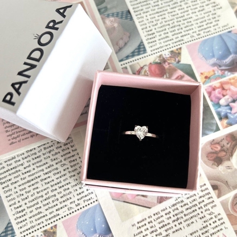 PANDORA Sparkling Heart Solitare Ring (Silver Sterling, Clear Zirconia) - Nhẫn hình trái tim lấp lánh, bạc 925, đá CZ trắng trong suốt - RINGS JEWELRY