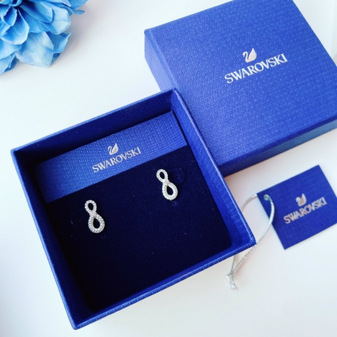 SWAROVSKI Hyperbola earrings (Infinity, White, Rhodium plated) - Khuyên tai, hình vô cực vĩnh cửu, màu trắng- JEWERY