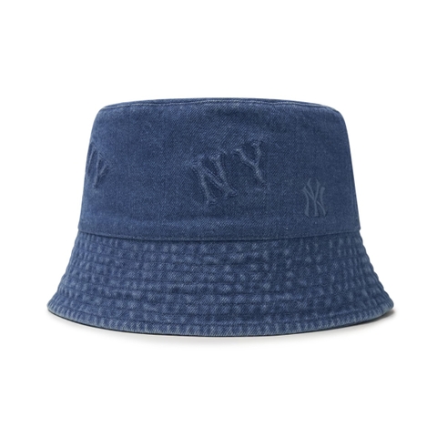 Mũ MLB Classic Monogram Random Tonal Tone Emboss Denim Bucket Hat Drop Fit New York Yankees Blue - Mũ vành tròn màu xanh