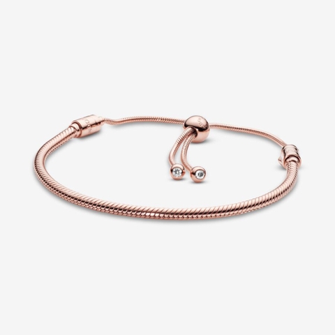 Pandora Moments Snake Chain Sliding Bracelet (Round Clasp, Rose-gold 14k plated) - Vòng/lắc tay hỗn hợp kim loại mạ vàng hồng 14k, khoá tròn, dáng rút mềm - JEWELRY