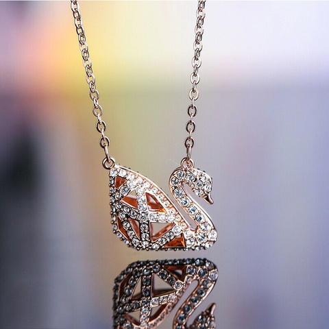 SWAROVSKI Facet Swan Pierced necklace (White&Black, Rose-gold tone plated) - Dây cổ, dây chuyền thiên nga đeo 2 mặt trắng và đen - JEWELRY NECKLACE