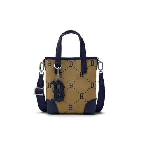 Túi MLB Diamond monogram jacquard mini tote crossbody bag Boston Red Sox Beige - Túi xách, túi đeo chéo màu nâu be