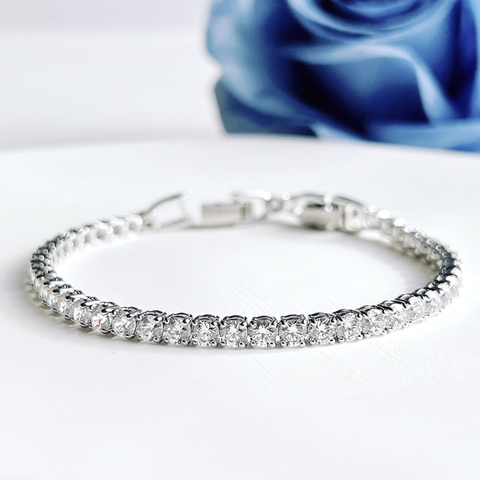 SWAROVSKI Matrix Tennis bracelet (Round cut, White, Rhodium plated) - Vòng/lắc tay pha lê trắng - JEWELRY