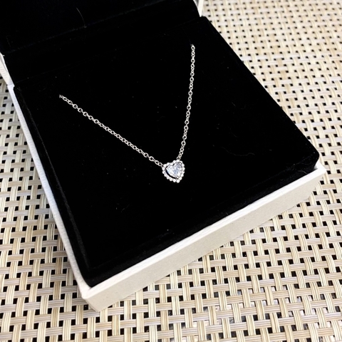 PANDORA Elevated Heart necklace (Sterling, White Zirconia) - Dây cổ, chuyền bạc 925, đá CZ trắng, hình trái tim - JEWELRY NECKLACE