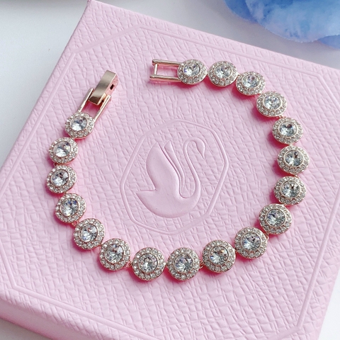 SWAROVSKI Una Angelic Tennis bracelet (Round cut, Pavé, Medium, White, rose gold-tone plated) - Vòng/lắc tay pha lê trắng, dây vàng hồng - JEWELRY