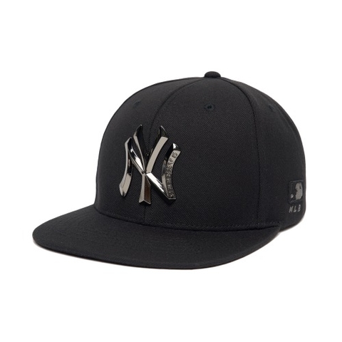 MŨ MLB LOGO NY SILVER BLACK SNAPBACK