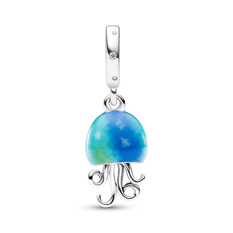 PANDORA Colour-changing Jellyfish Dangle Charm (Silver Sterling, CZ) - Hạt treo trang trí vòng tay, hình sứa tráng men tone xanh, bạc 925 - JEWELRY