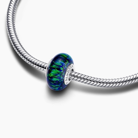PANDORA Opalescent Green Charm (Silver Sterling, Opal Lap-created) - Hạt trang trí vòng tay hình tròn, màu xanh, bạc 925 - JEWELRY