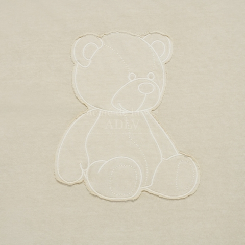 ÁO ADLV BEAR APPLIQUE PIGMENT WASHING BEIGE T-SHIRT - Áo thun cổ tròn tay lỡ hình gấu, màu be