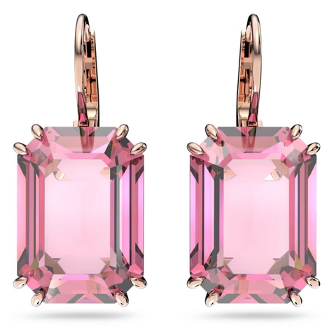SWAROVSKI Millenia drop earrings (Octagon cut, Pink, Rose gold-tone plated) - Khuyên tai pha lê hồng - JEWELRY