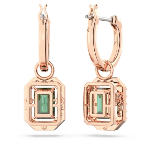 SWAROVSKI Millenia drop earrings (Octagon cut, Green, Rose gold-tone plated) - Khuyên tai đá pha lê xanh chuyển động - SWAROVSKI - JEWELRY