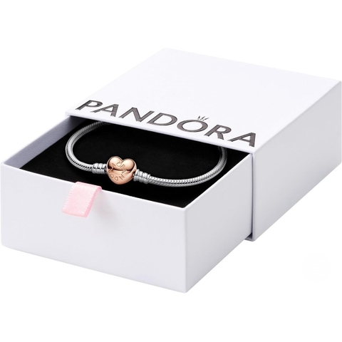 PANDORA Moments Snake Chain Bracelet (Heart Clasp 14K rose-gold plated, Silver Sterling) - Vòng/lắc bạc 925, khoá tim mạ vàng hồng 14k, dáng mềm - JEWELRY