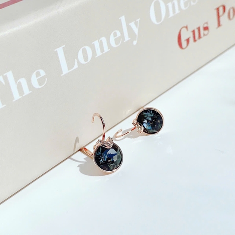 SWAROVSKI Bella V drop earrings (Round cut, Gray, Rose gold-tone plated) - Khuyên tai, pha lê xám - JEWERY
