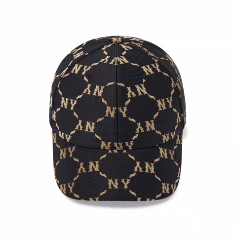 Mũ MLB Diamond Monogram Jacquard Structure Ball Cap New York Yankees Black - Mũ lưỡi trai, nón kết màu đen
