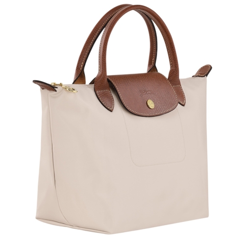 SMALL SIZE - TÚI LONGCHAMP LE PLIAGE ORIGINAL POUCH WITH HANDLE - Paper - Recycled Canvas - Túi xách màu be, quai nắp nâu