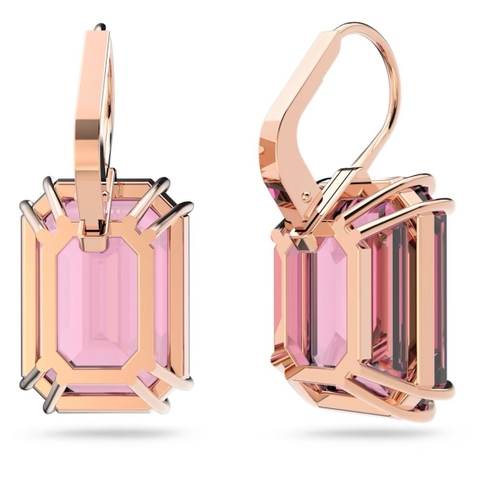SWAROVSKI Millenia drop earrings (Octagon cut, Pink, Rose gold-tone plated) - Khuyên tai pha lê hồng - JEWELRY