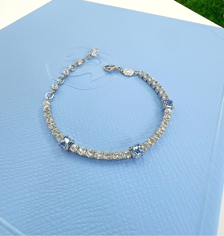 CHÍNH HÃNG - SWAROVSKI Matrix Tennis bracelet (Mixed cut, Blue, Rhodium plated) - Vòng/lắc tay đá pha lê trắng phối xanh - JEWELRY