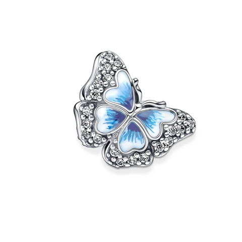 PANDORA Blue Butterfly Sparkling Charm (Silver Sterling) - Hạt trang trí vòng tay, hình bướm tráng men màu xanh, bạc 925 - JEWELRY