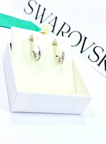 SWAROVSKI Matrix hoop earrings (Round cut, White, Rhodium plated) - Khuyên tai, vòng tròn đính pha lê - JEWERY