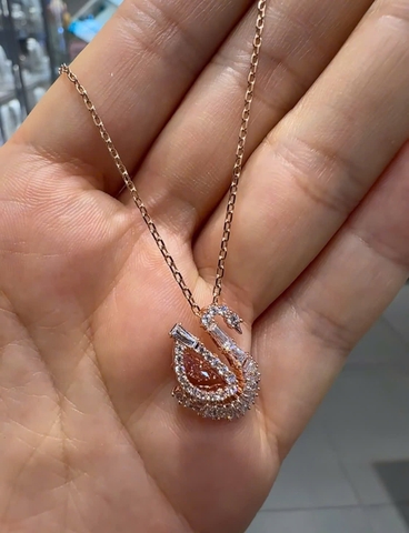 SWAROVSKI Swan pendant (Mixed cuts, Swan, Pink) - Dây cổ, chuyền, đính đá pha lê hồng, thiên nga - JEWELRY NECKLACE
