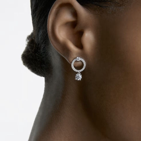 SWAROVSKI Constella hoop earrings (Round cut, White, Rhodium plated) - Khuyên tai pha lê trắng, vòng tròn - JEWELRY