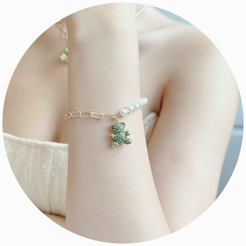 SWAROVSKI Teddy bracelet (Bear, Green, Gold-tone plated) - Vòng/lắc tay SWAROVSKI - JEWELRY