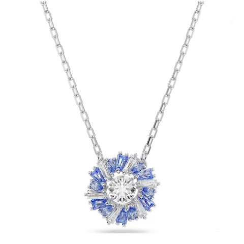 SWAROVSKI Idyllia pendant (Flower, Blue, Rhodium plated) - Dây cổ, dây chuyền đá pha lê xanh trắng - SWAROVSKI - JEWELRY NECKLACE