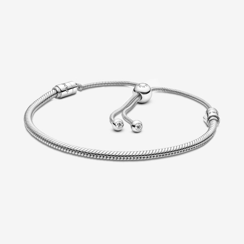 PANDORA Moments Snake Chain Slider Bracelet (Round clasp, Silver Sterling) - Vòng/lắc bạc 925, khoá chốt tròn rút, dáng mềm - JEWELRY