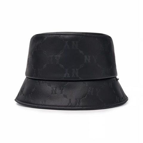 Mũ MLB Diamond Monogram Leather Bucket Hat New York Yankees Black - Mũ vành tròn, chất da, màu đen