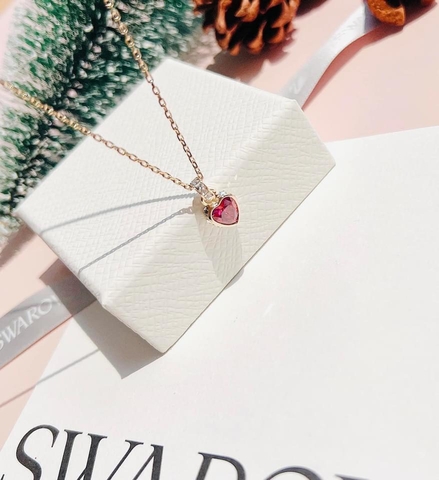 SWAROVSKI Stilla pendant (Heart, Red, Gold-tone plated) - Dây cổ, dây chuyền hình tim màu đỏ hồng - SWAROVSKI - JEWELRY NECKLACE