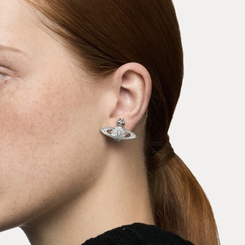 VIVIENNE WESTWOOD Mini Bas Relief Earrings - Khuyên tai hình quả cầu hai chiều, phối đá pha lê trắng - JEWELRY EARRINGS