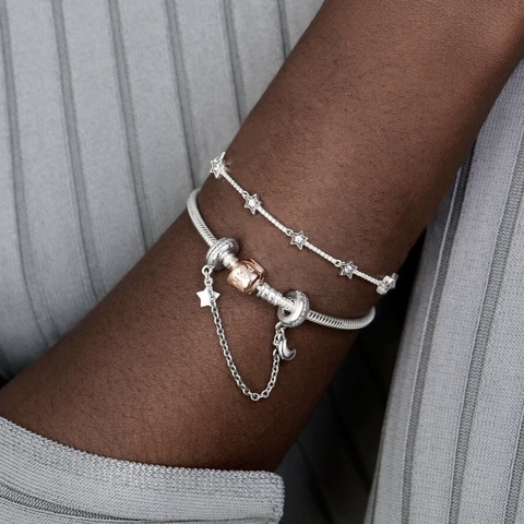PANDORA Moments Snake Chain Bracelet (Barrel Clasp 14K rose-gold plated, Silver Sterling) - Vòng/lắc bạc 925, khoá trụ mạ vàng hồng 14k, dáng mềm - JEWELRY