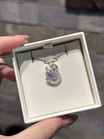 SWAROVSKI Swan pendant (Mixed cuts, Swan, Blue) - Dây cổ, chuyền, đính đá pha lê xanh, thiên nga - JEWELRY NECKLACE