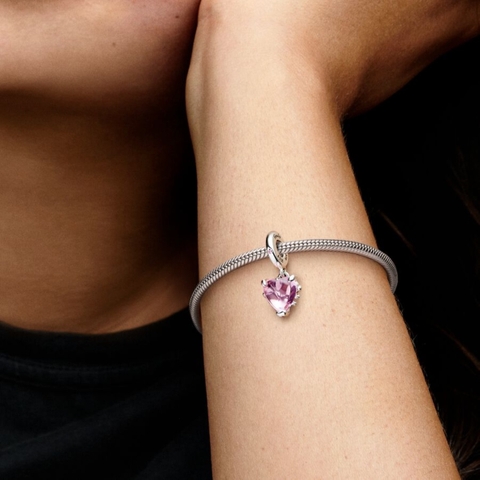 PANDORA Pink Family Tree & Heart Dangle Charm (Silver Sterling, Zirconia) - Hạt trang trí vòng tay hình trái tim, bạc 925, đá CZ hồng